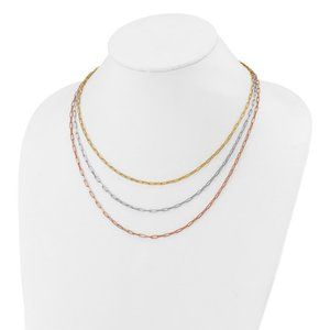 Sterling Silver Tri-color Paperclip Link 3-strand 18 inch layered Fancy Necklace